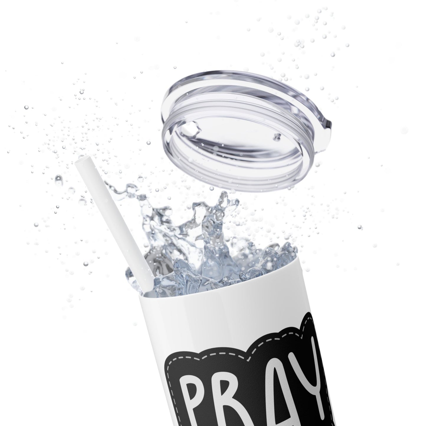 20oz Motivational Skinny Tumbler with Straw - "Pray More, Worry Less"