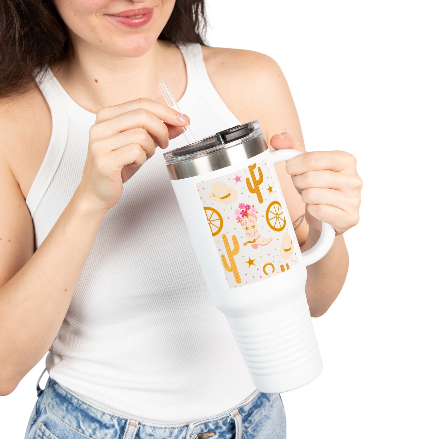 Desert Vibe Insulated Travel Mug - 40oz Cactus & Floral Design