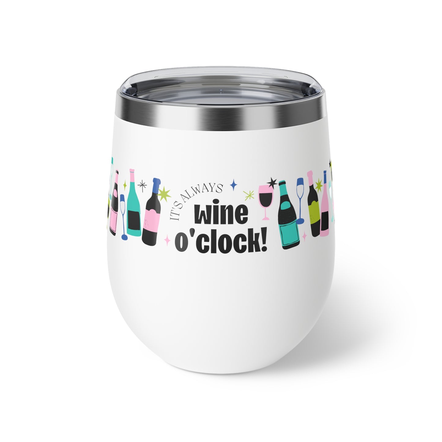 Fun Wine O'Clock Insulated Cup - 12oz Copper Drinkware for Parties