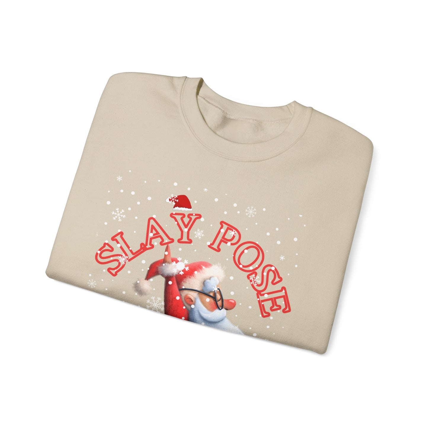 Funny Slay Yoga Santa Sweatshirt - "Slay Pose" Unisex Heavy Blend™ Crewneck for Christmas Celebrations