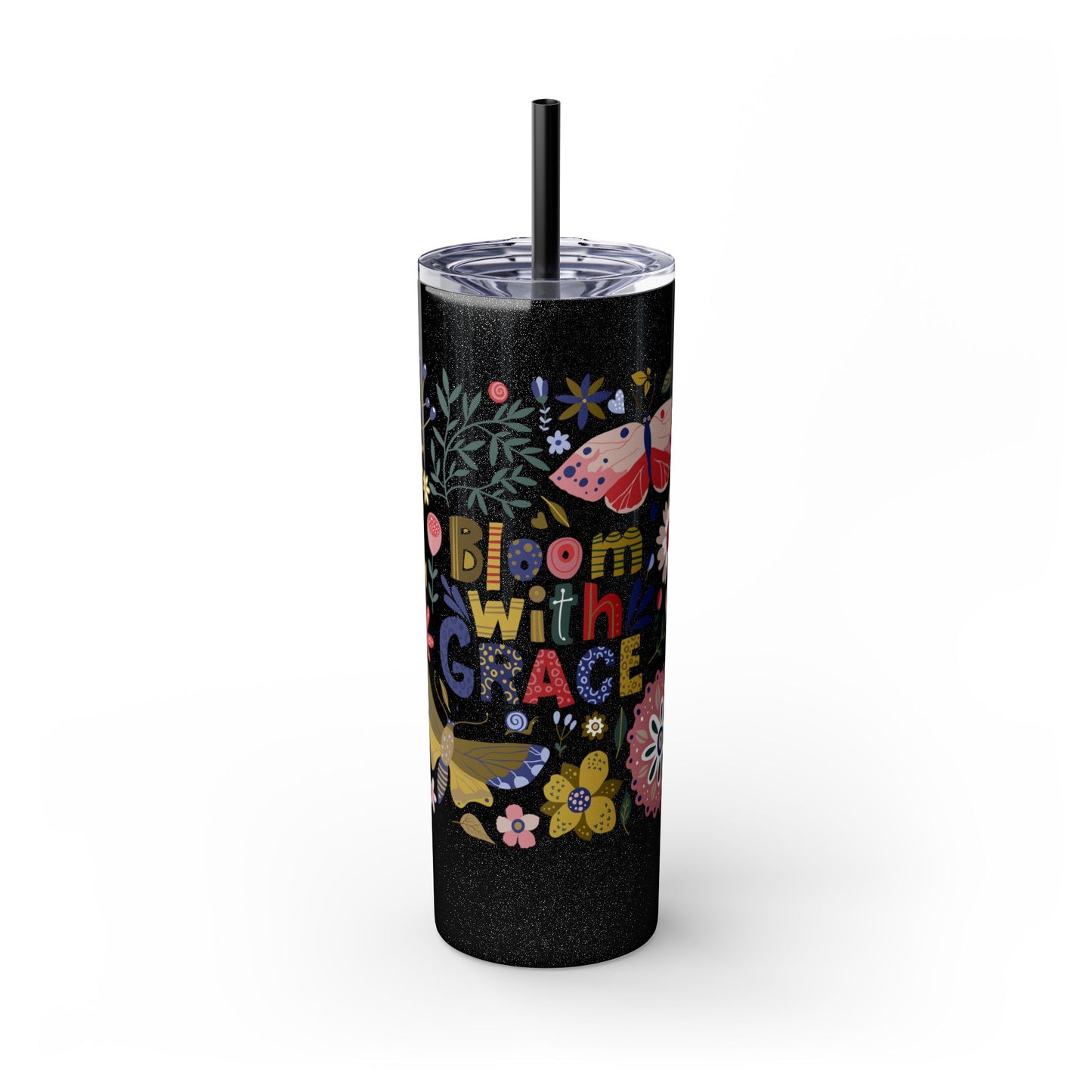 Bloom with Grace 20oz Skinny Tumbler with Straw - Stylish Floral Drinkware