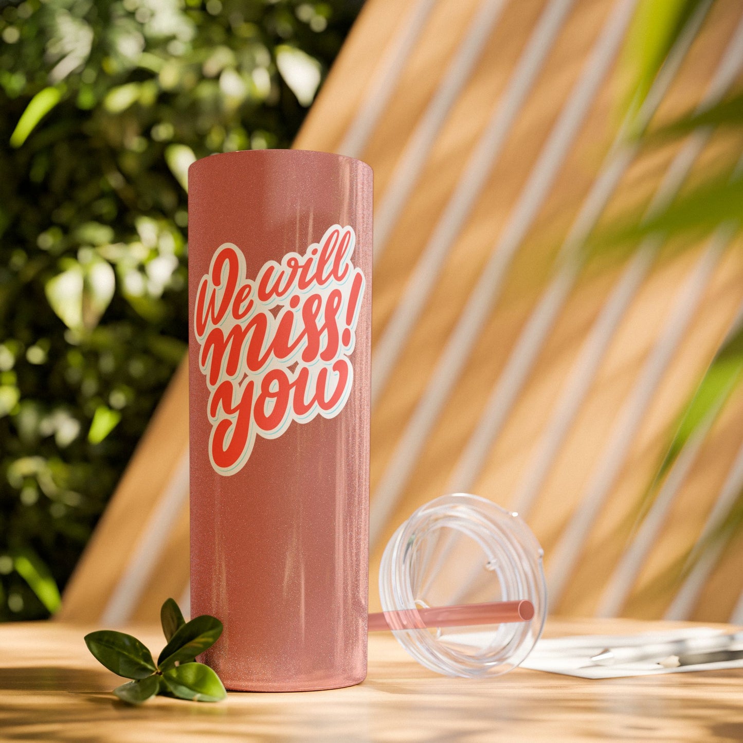 We Will Miss You Skinny Tumbler with Straw - 20oz Travel Mug for Farewell Gifts