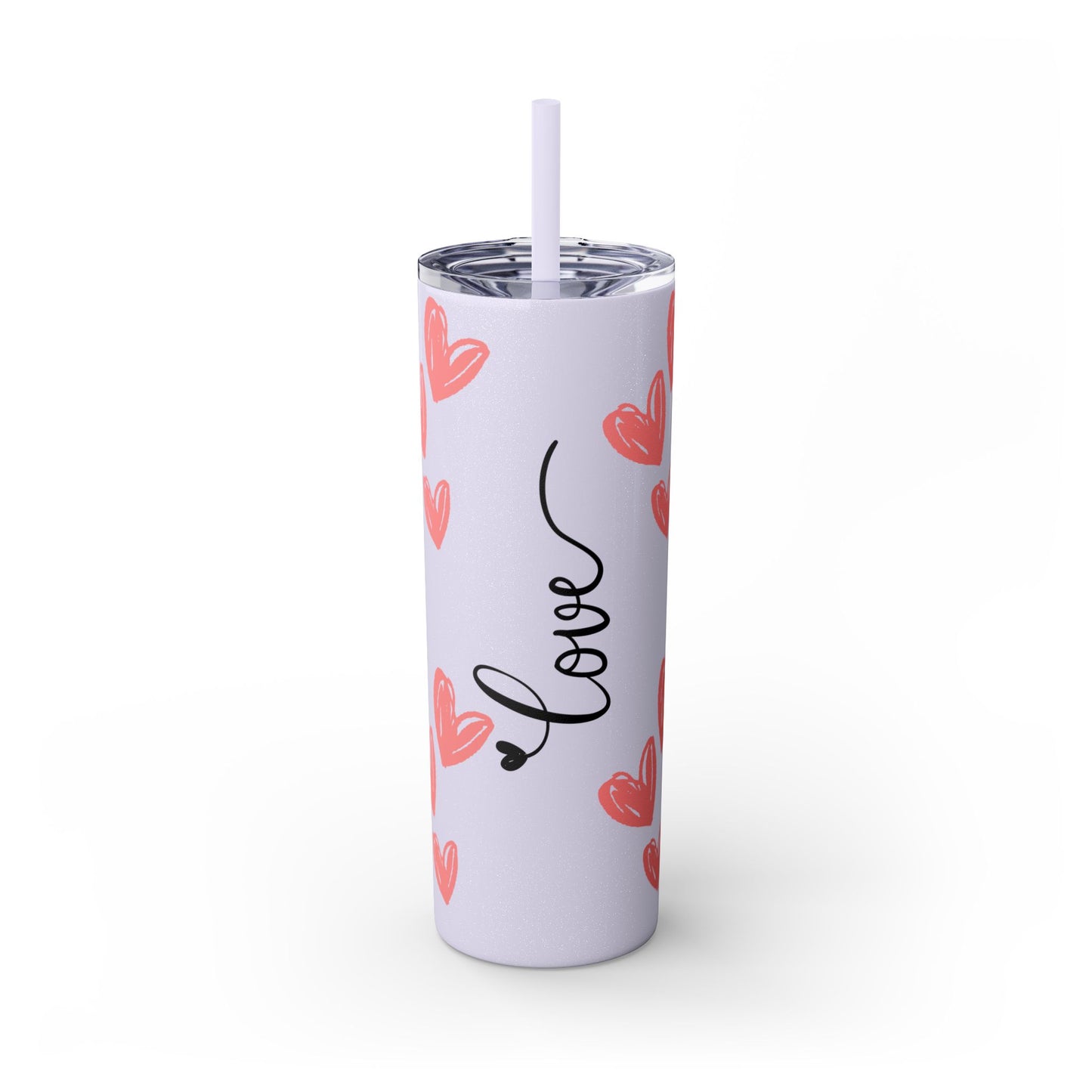 Love Hearts Skinny Tumbler with Straw - 20oz | Perfect for Valentine's Day & Everyday Use