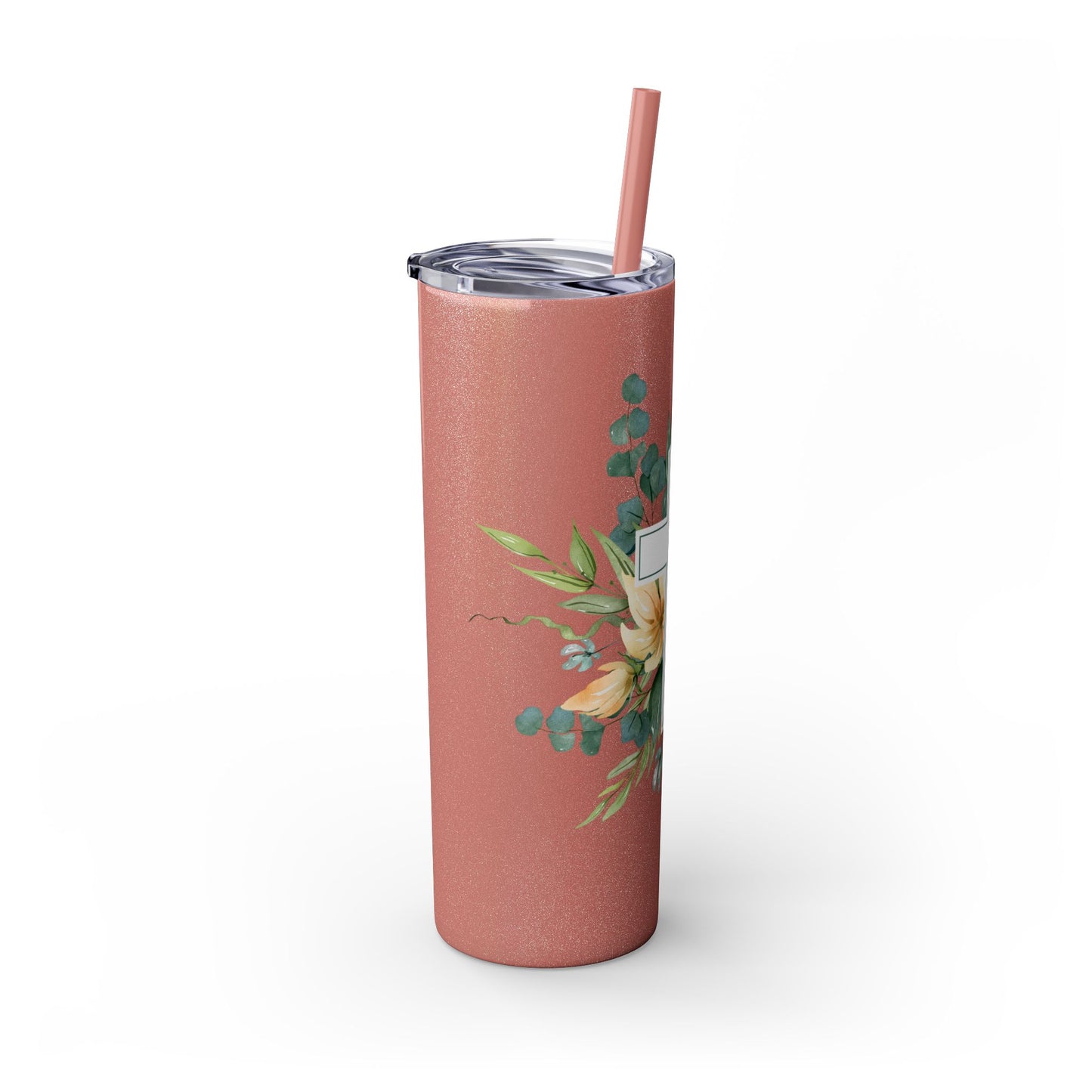 Floral Cross Skinny Tumbler with Straw, 20oz