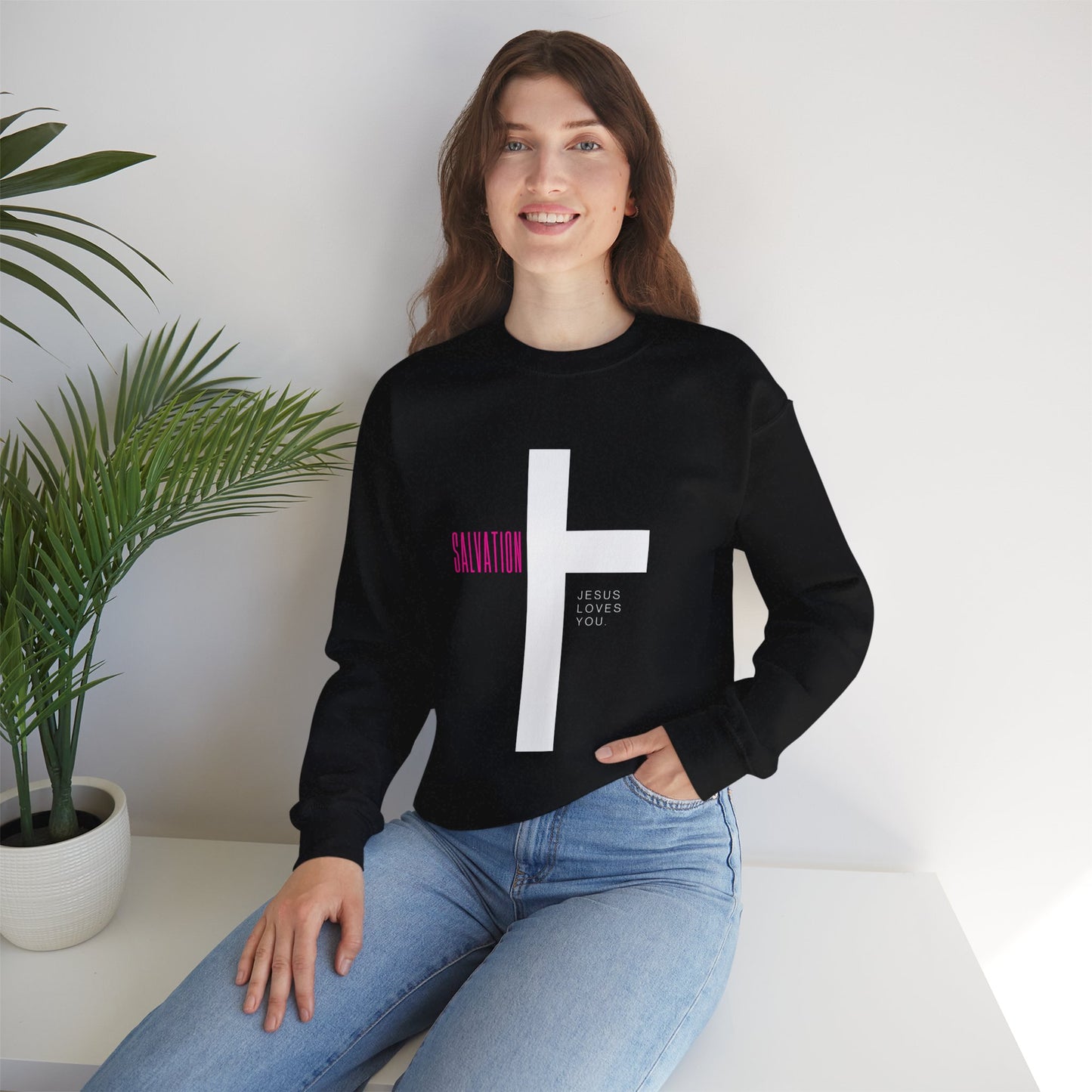 Faith Inspired Unisex Crewneck Sweatshirt - 'Jesus Loves You' & Salvation Design