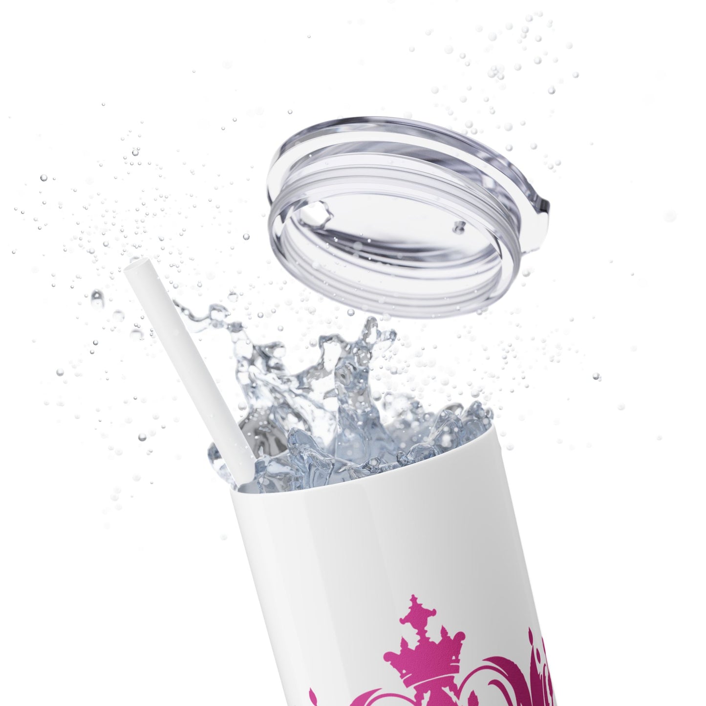 Pink Crown Pageant Mama Skinny Tumbler with Straw - 20oz Travel Mug for Moms