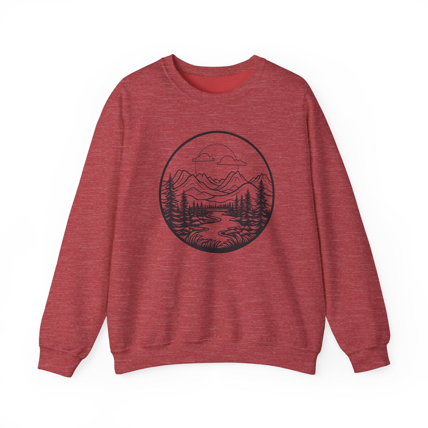 Nature-Inspired Unisex Crewneck Sweatshirt - Scenic Mountain and River Design