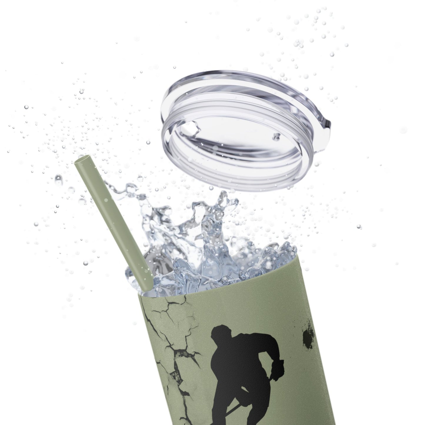 Crackled Hockey Action Skinny Tumbler with Straw - 20oz