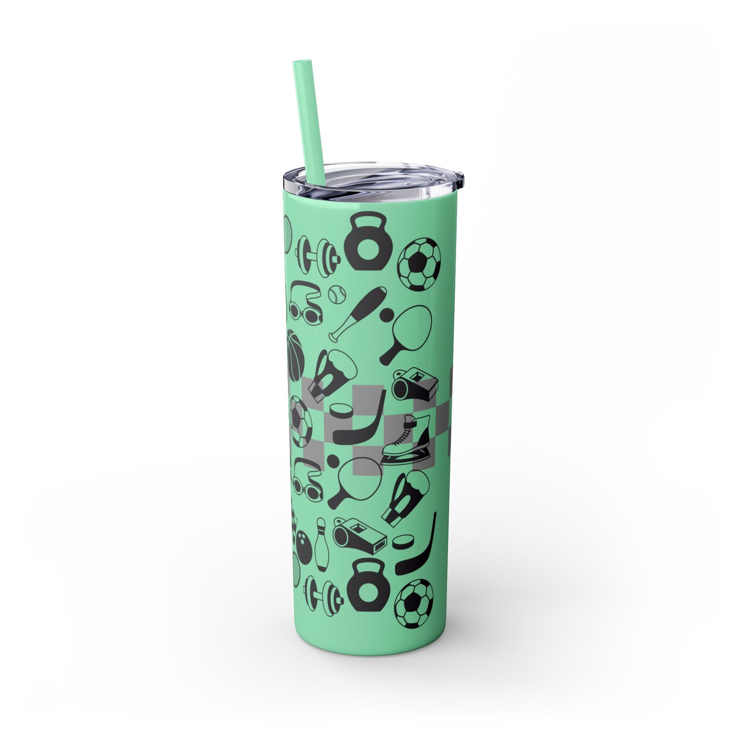 Sports-Themed Skinny Tumbler with Straw - 20oz - Perfect for Athletes and Active Lifestyles