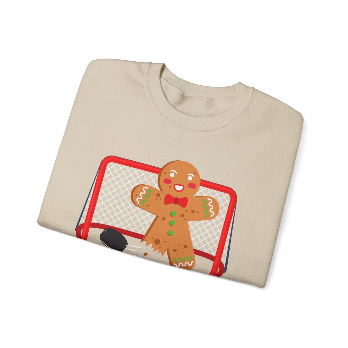 Cute Gingerbread Hockey Crewneck Sweatshirt - Festive Holiday Apparel