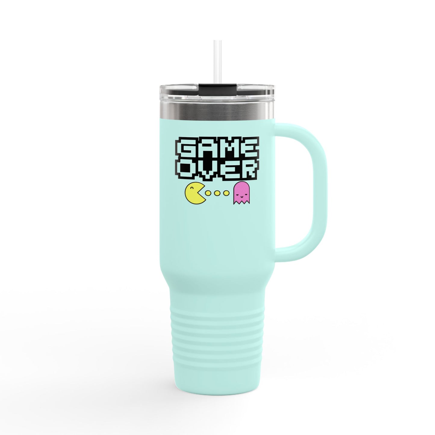 Game Over Pacman Insulated Travel Mug - 40oz Retro Gaming Design