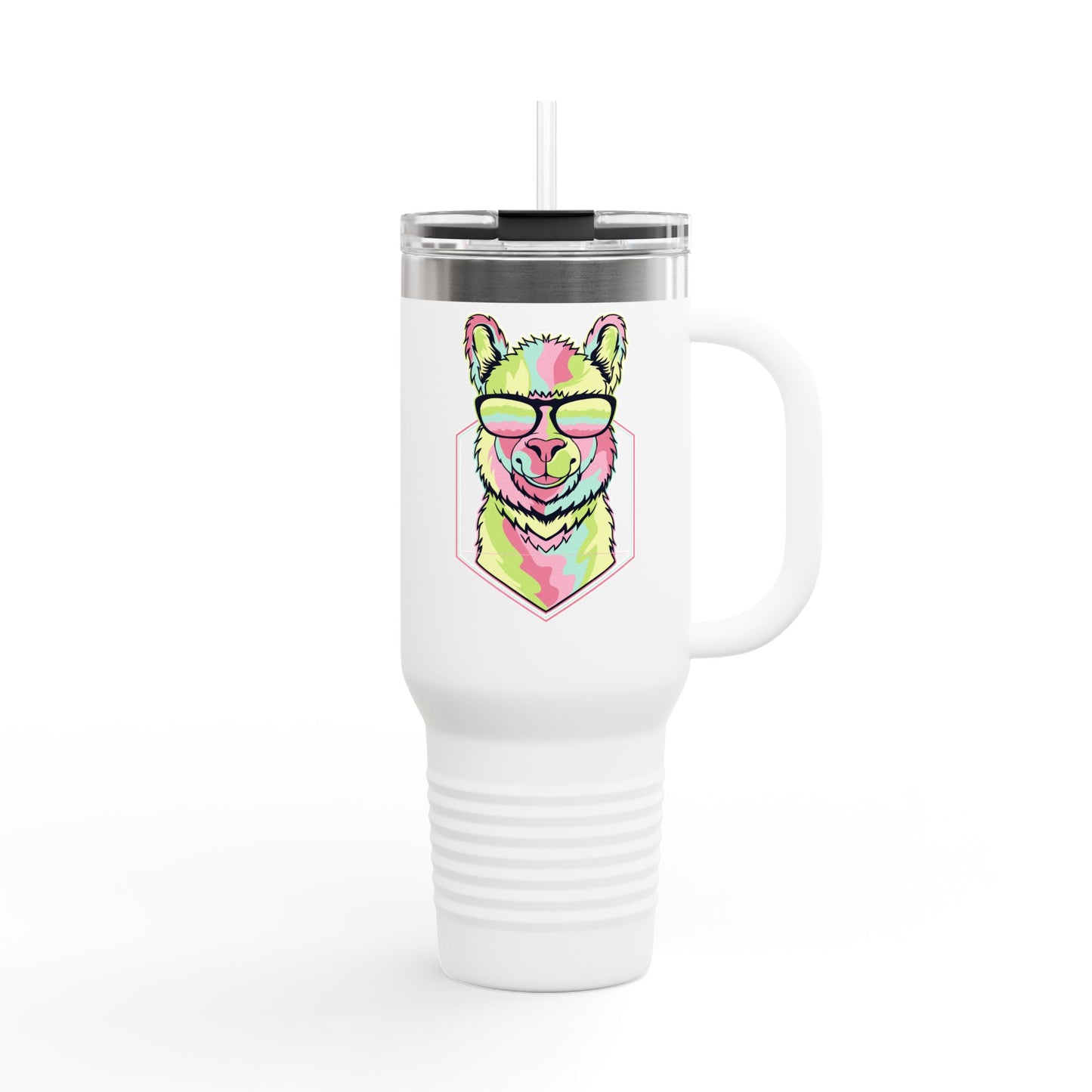 Colorful Lama Insulated Travel Mug - 40oz Reusable Cup with Straw