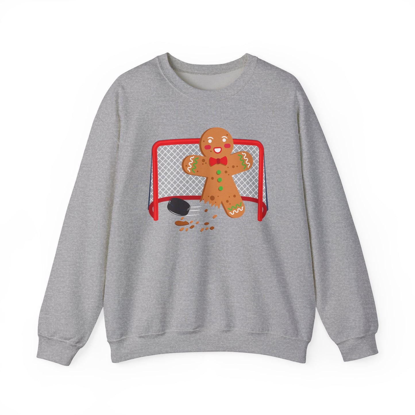 Cute Gingerbread Hockey Crewneck Sweatshirt - Festive Holiday Apparel