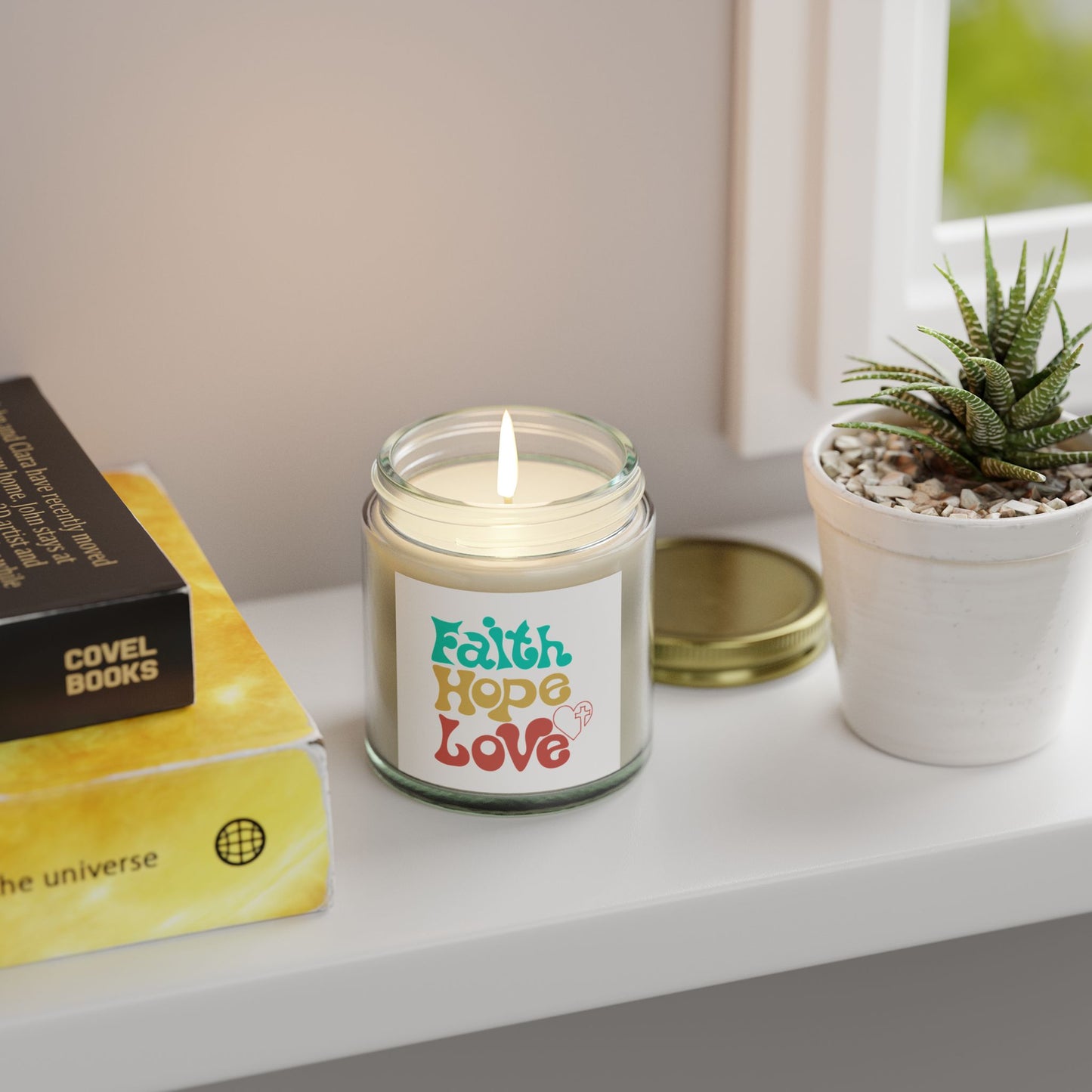 Faith Hope Love Scented Candle - Coconut Apricot Wax (4oz, 9oz)