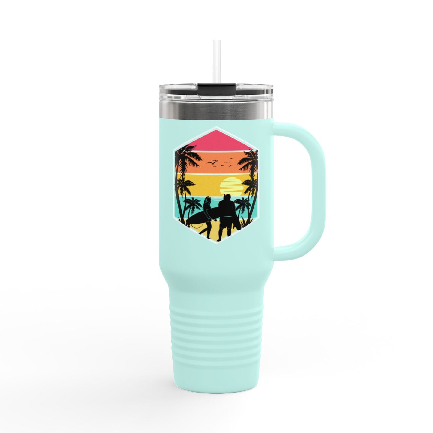 Surfer Sunset Insulated Travel Mug - 40oz, Perfect for Adventure Lovers