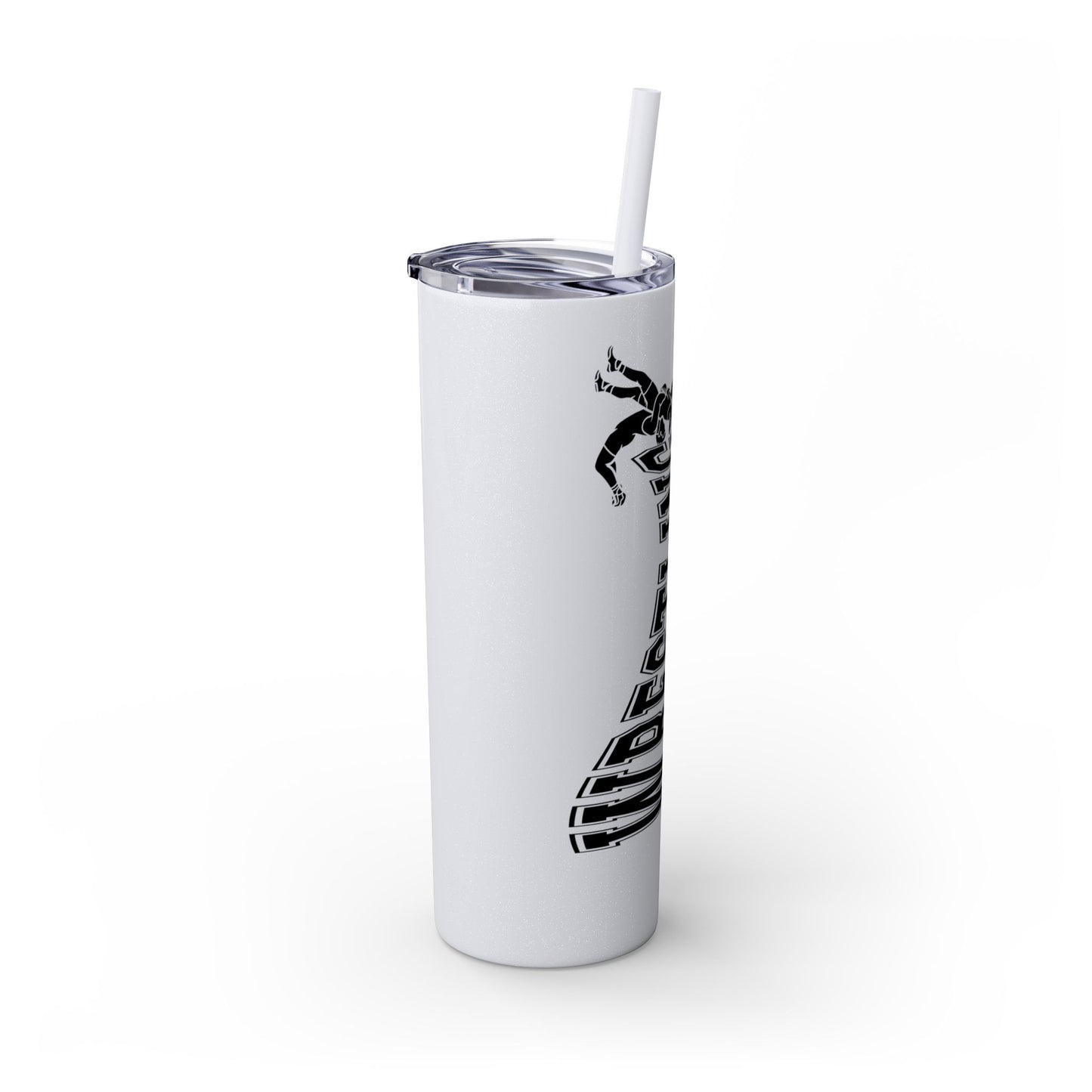 Wrestling Skinny Tumbler with Straw - 20oz Water Bottle for Sports Fans