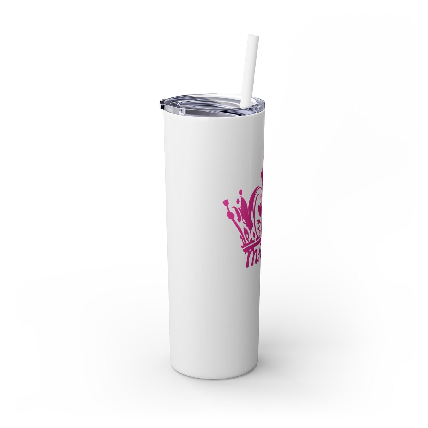 Pink Crown Pageant Mama Skinny Tumbler with Straw - 20oz Travel Mug for Moms