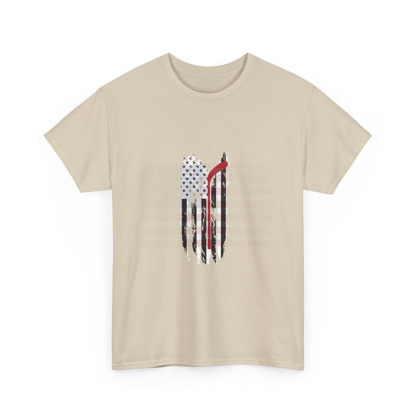 Patriotic Hockey Unisex Heavy Cotton Tee - Distressed USA Flag Design