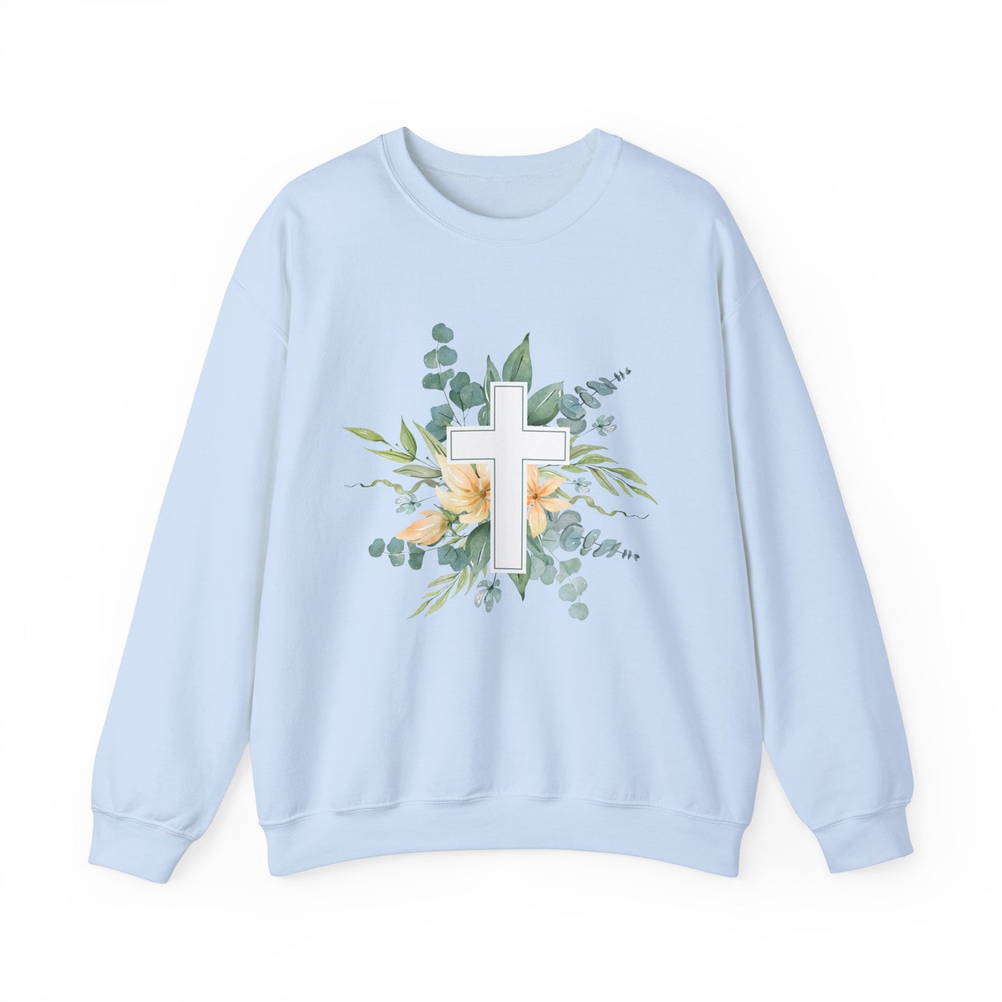 Floral Cross Sweatshirt - Unisex Heavy Blend™ Crewneck for Faith & Comfort