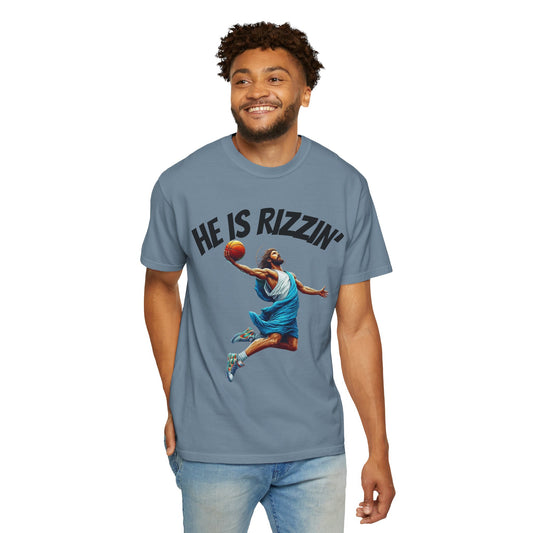 He Is Rizzin' Unisex Garment-Dyed T-Shirt | Trendy Basketball Tee for Sports Lovers