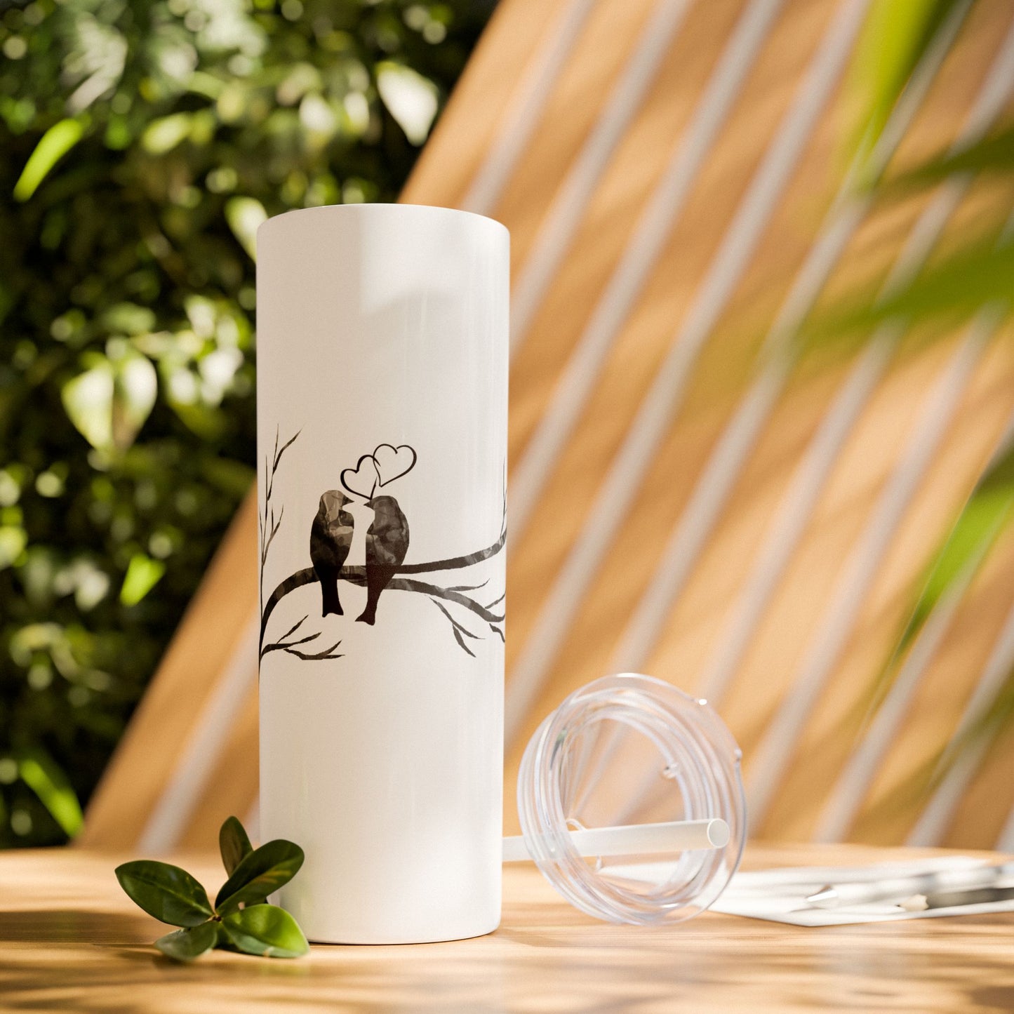 Couple's Love Birds Skinny Tumbler with Straw - 20oz | Perfect Gift for Anniversaries & Valentine's Day