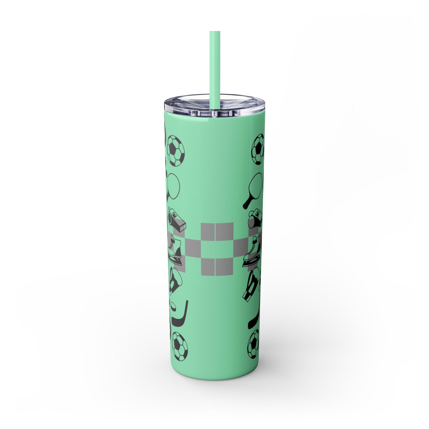 Sports-Themed Skinny Tumbler with Straw - 20oz - Perfect for Athletes and Active Lifestyles