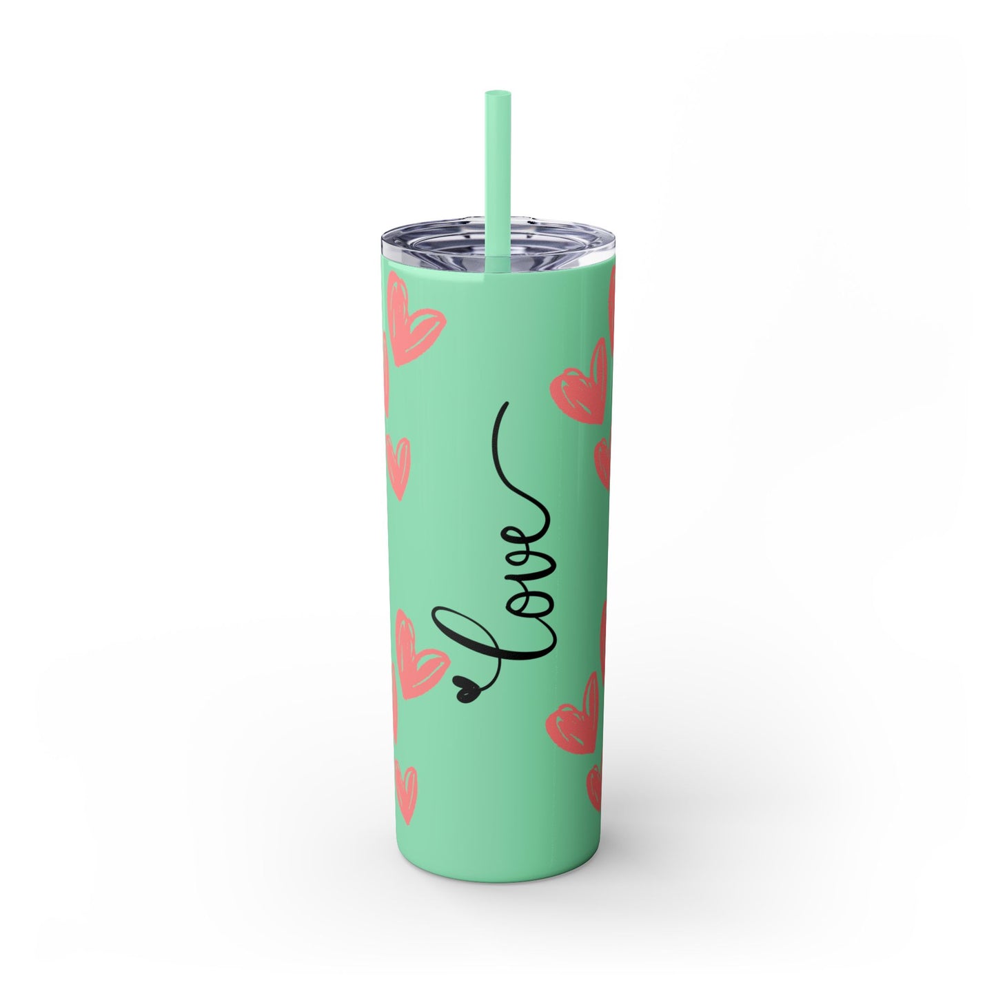 Love Hearts Skinny Tumbler with Straw - 20oz | Perfect for Valentine's Day & Everyday Use