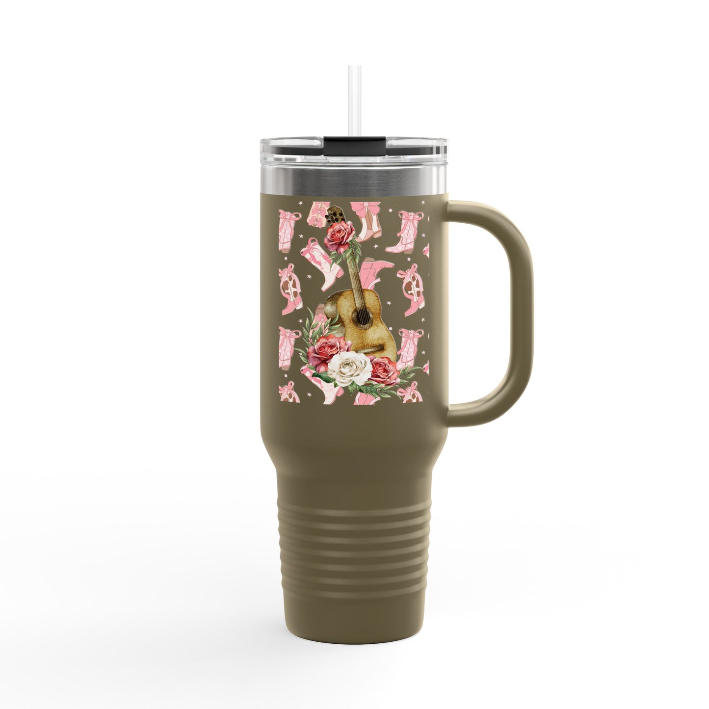 Floral Guitar Insulated Travel Mug – 40oz – Perfect for Musicians and Travel Lovers