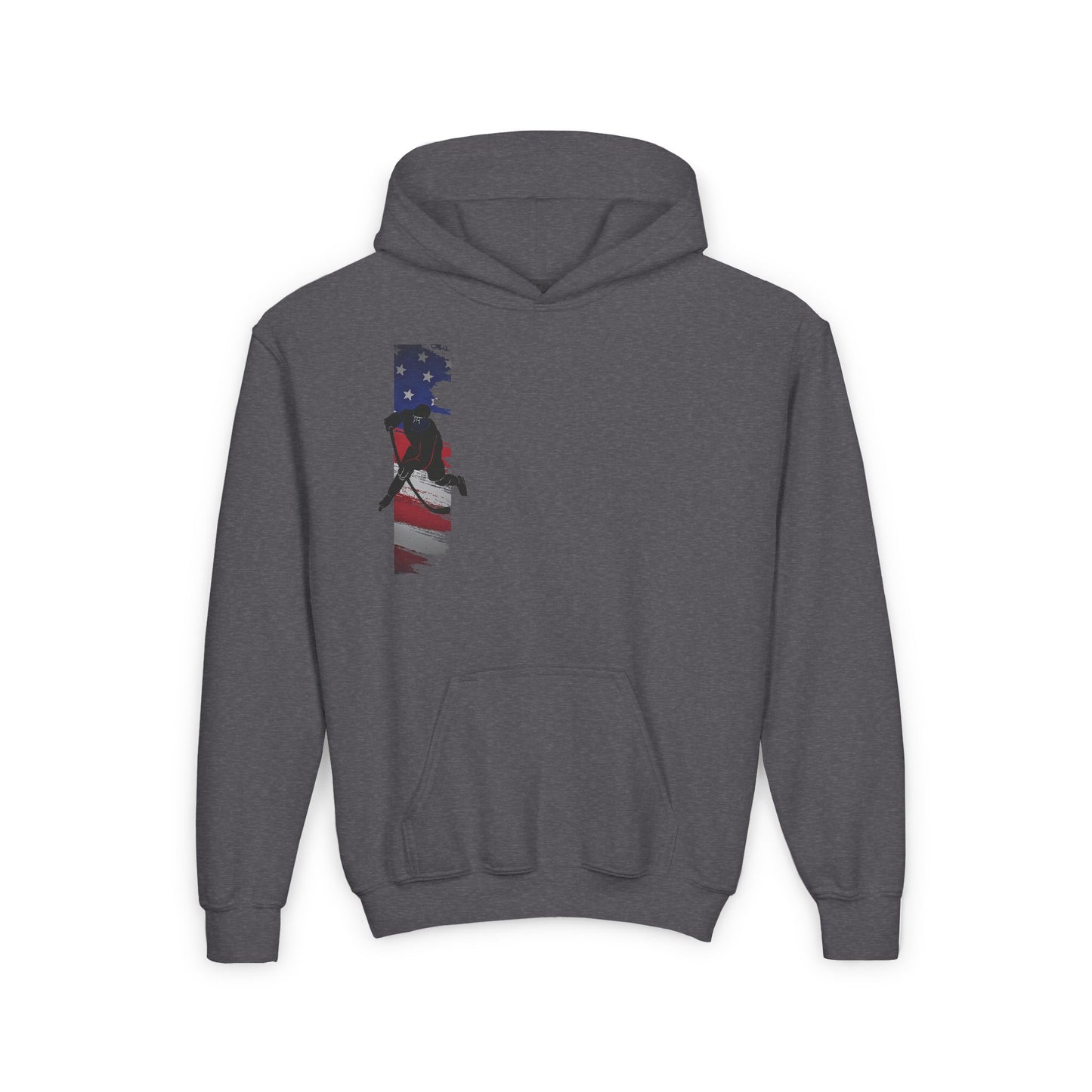 Hockey Patriotic Youth Hoodie with American Flag Design