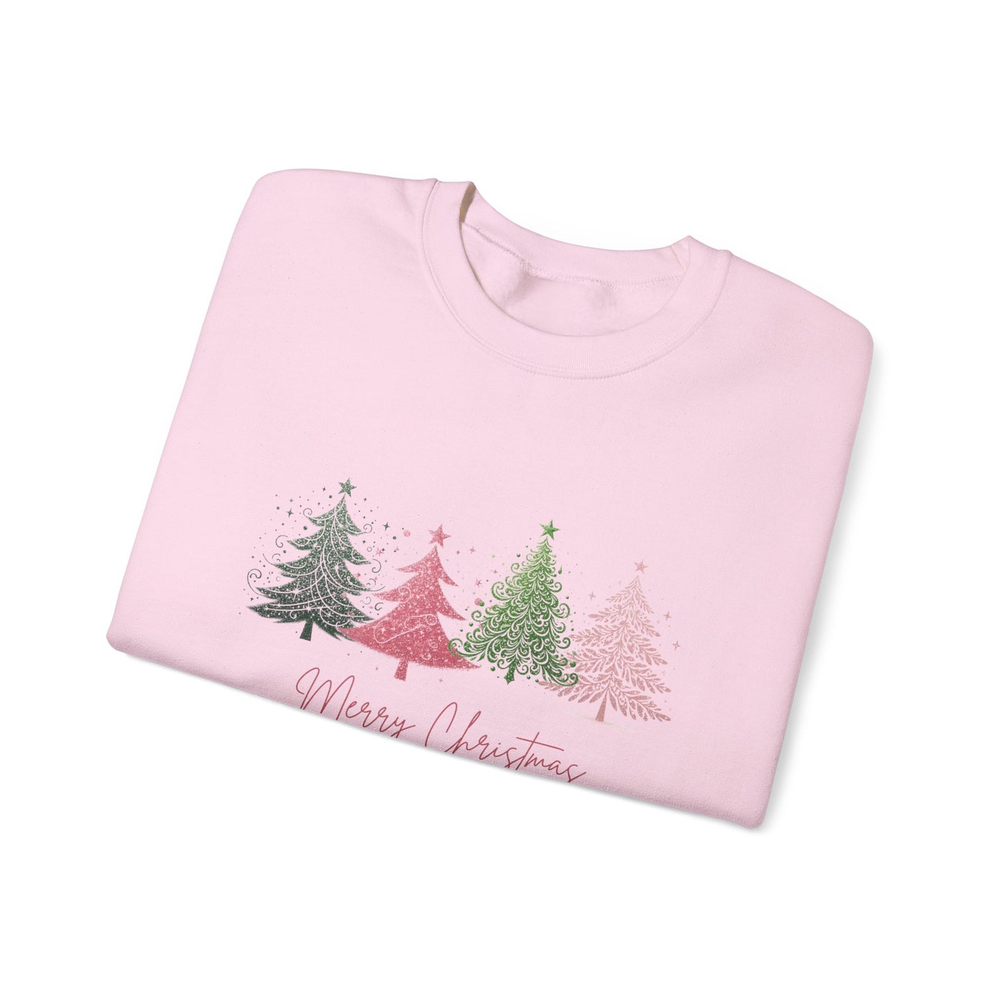 Merry Christmas with Cute Trees Sweatshirt - Unisex Heavy Blend Crewneck with Festive Tree Design