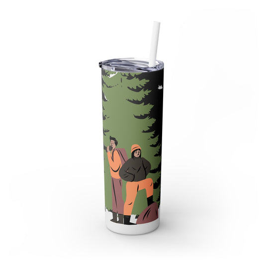 Outdoor Couple Adventure Skinny Tumbler with Straw - 20oz Camping Design