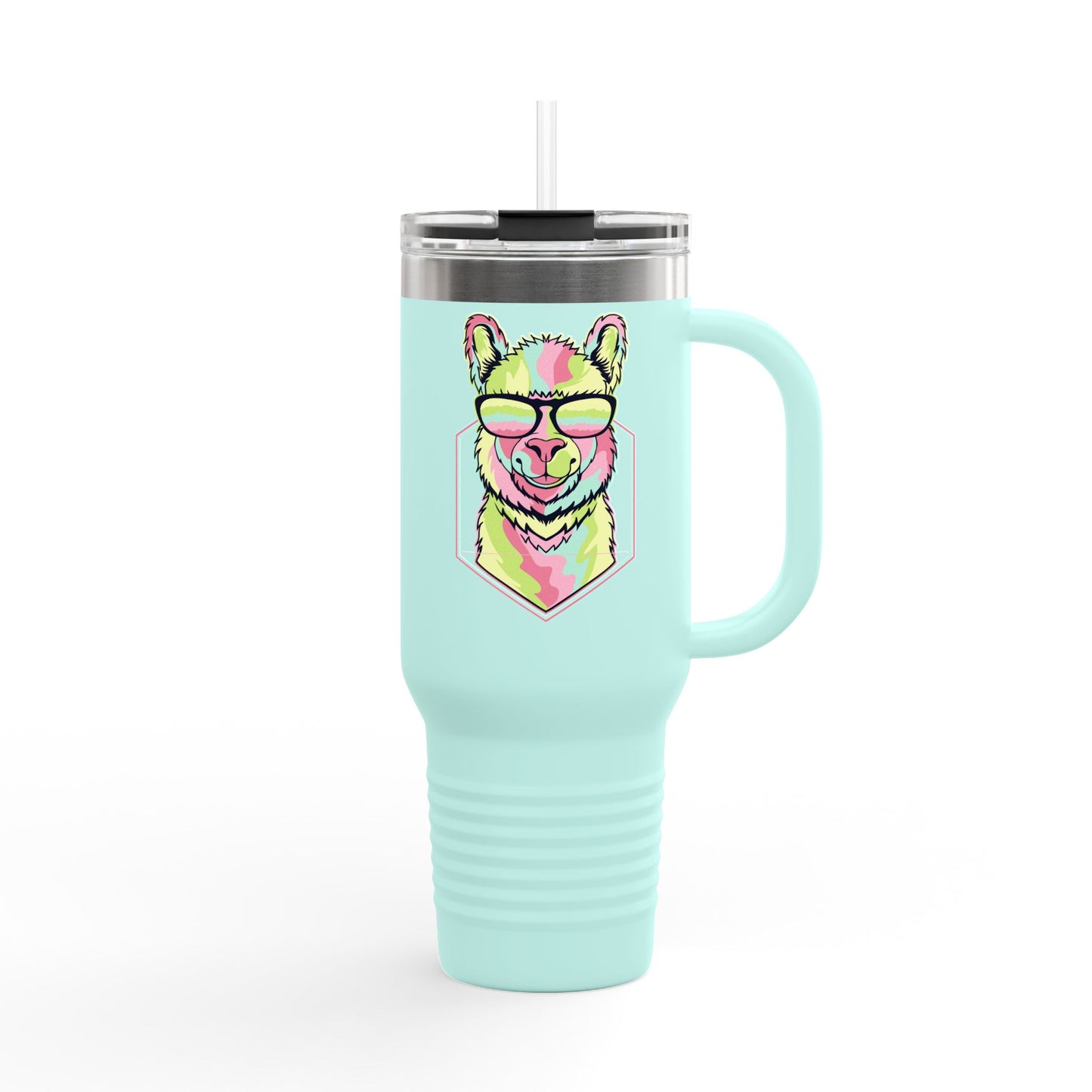 Colorful Lama Insulated Travel Mug - 40oz Reusable Cup with Straw