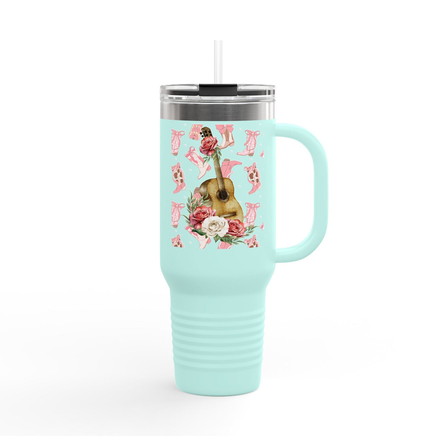 Floral Guitar Insulated Travel Mug – 40oz – Perfect for Musicians and Travel Lovers