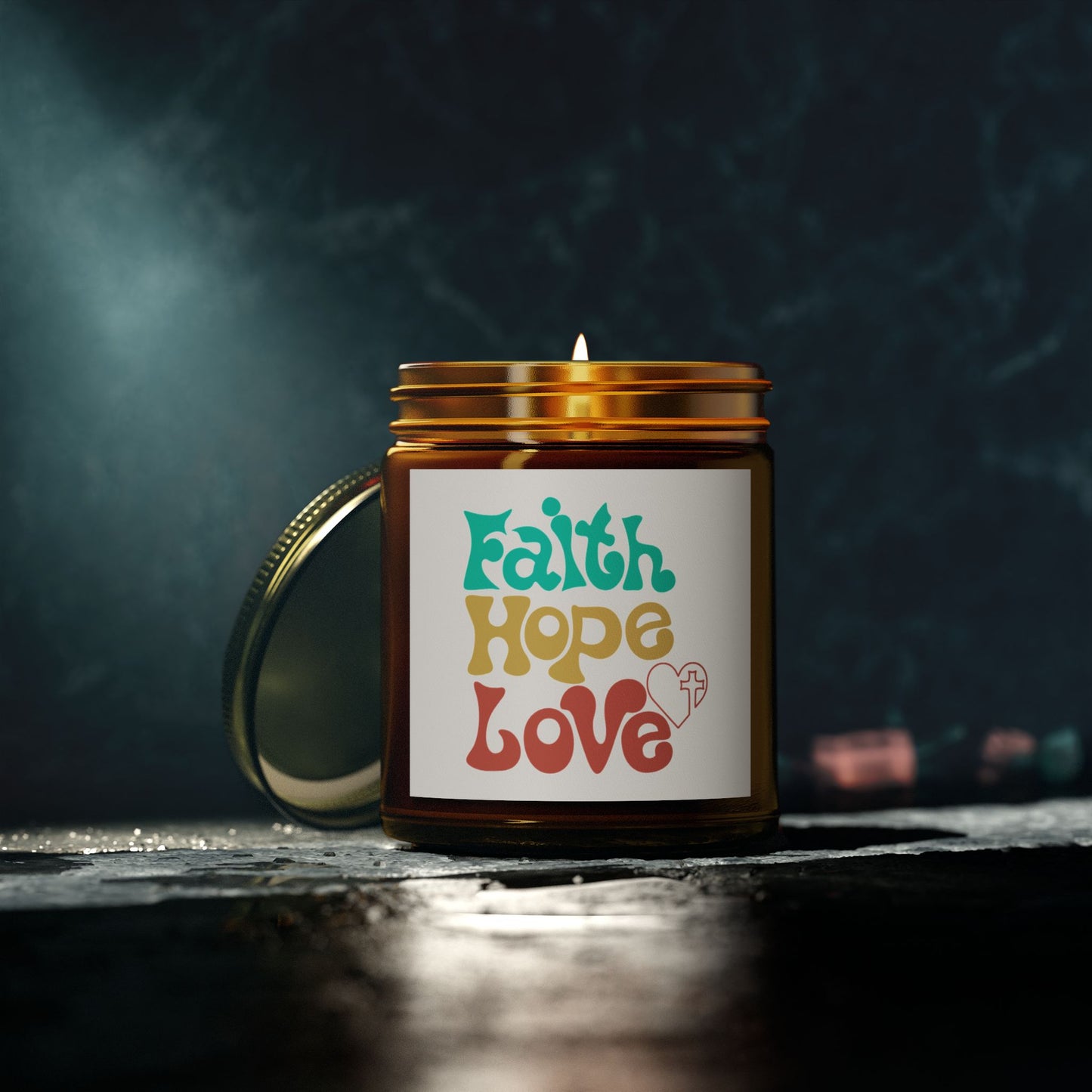 Faith Hope Love Scented Candle - Coconut Apricot Wax (4oz, 9oz)