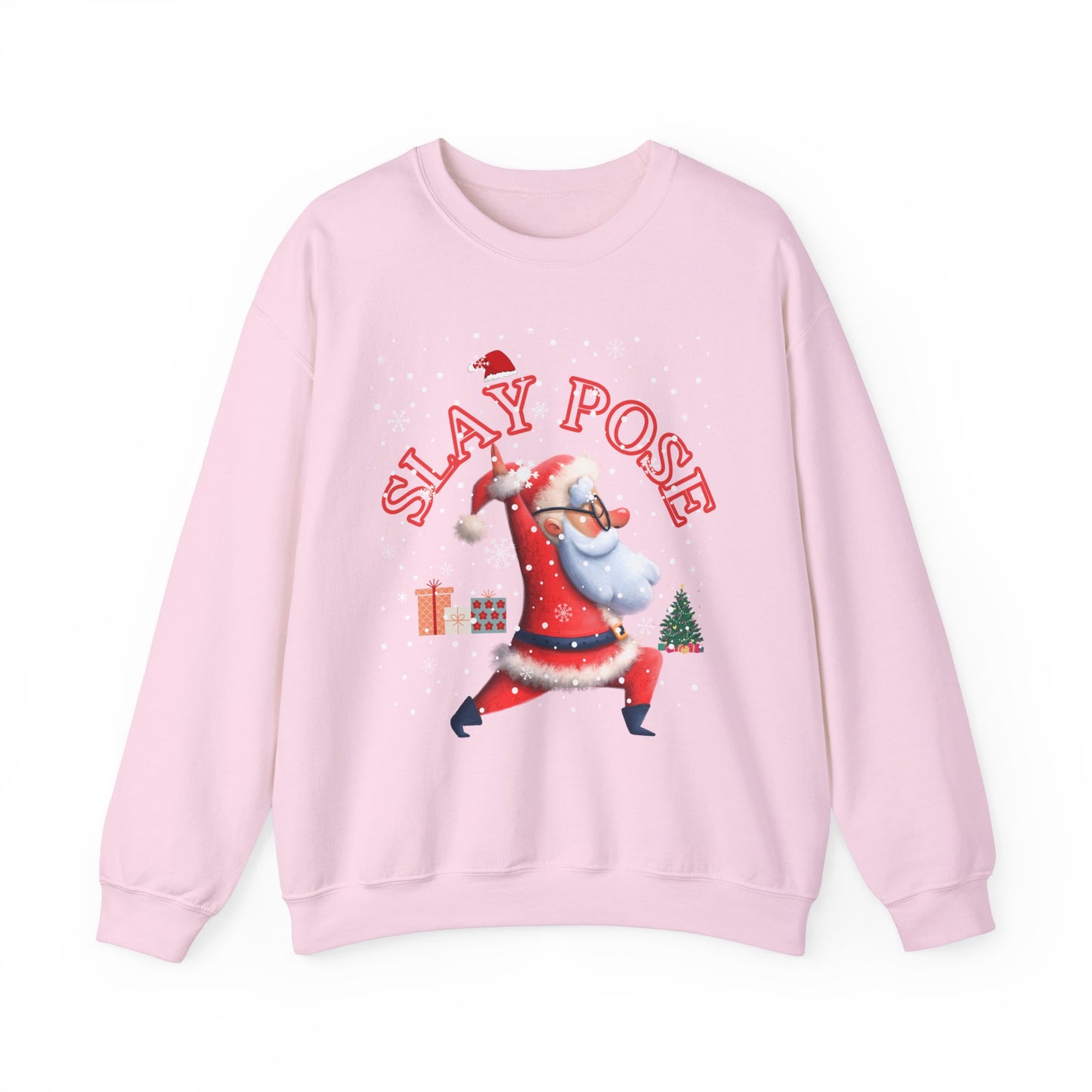 Funny Slay Yoga Santa Sweatshirt - "Slay Pose" Unisex Heavy Blend™ Crewneck for Christmas Celebrations