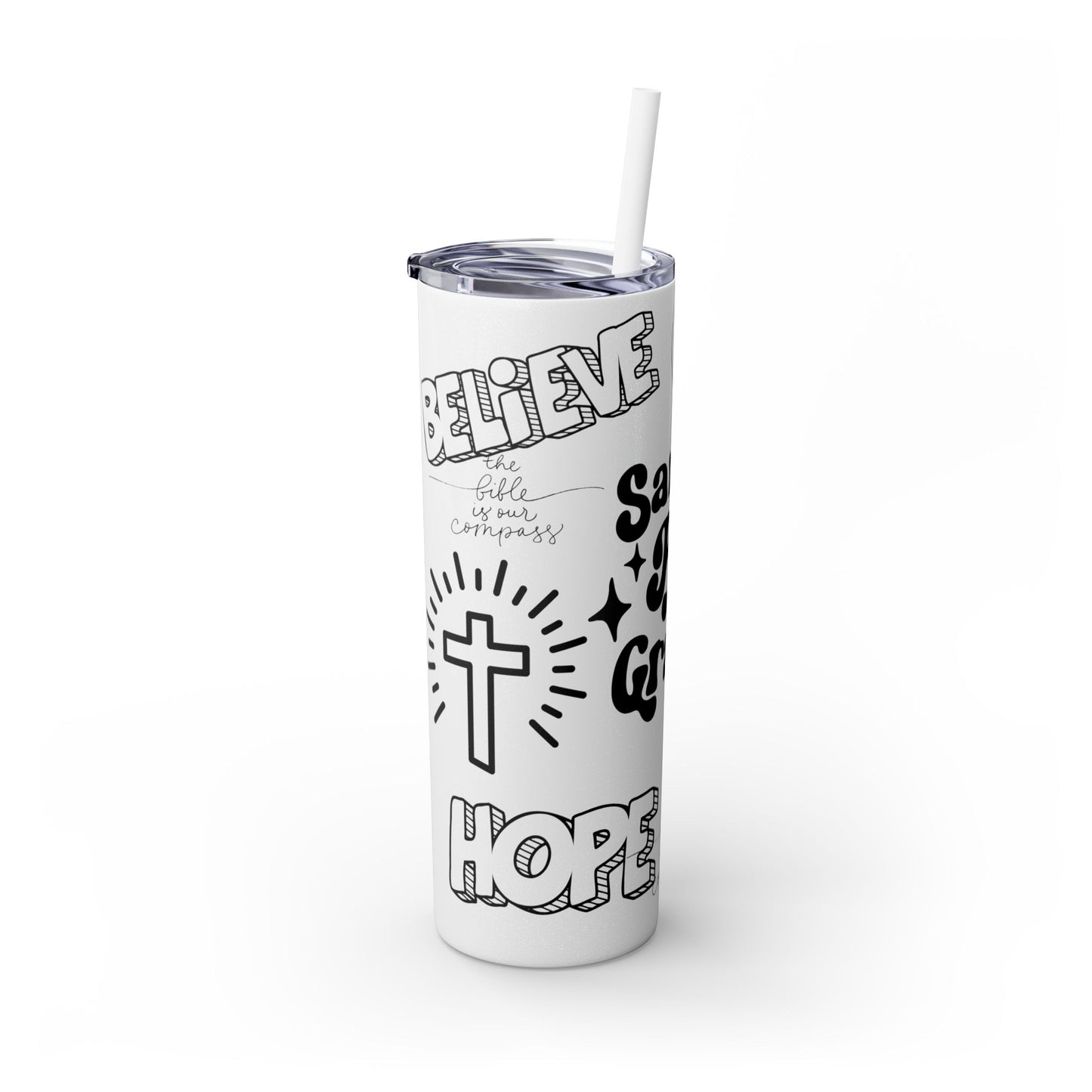 Saved By Grace Skinny Tumbler with Straw - 20oz Inspirational Drinkware