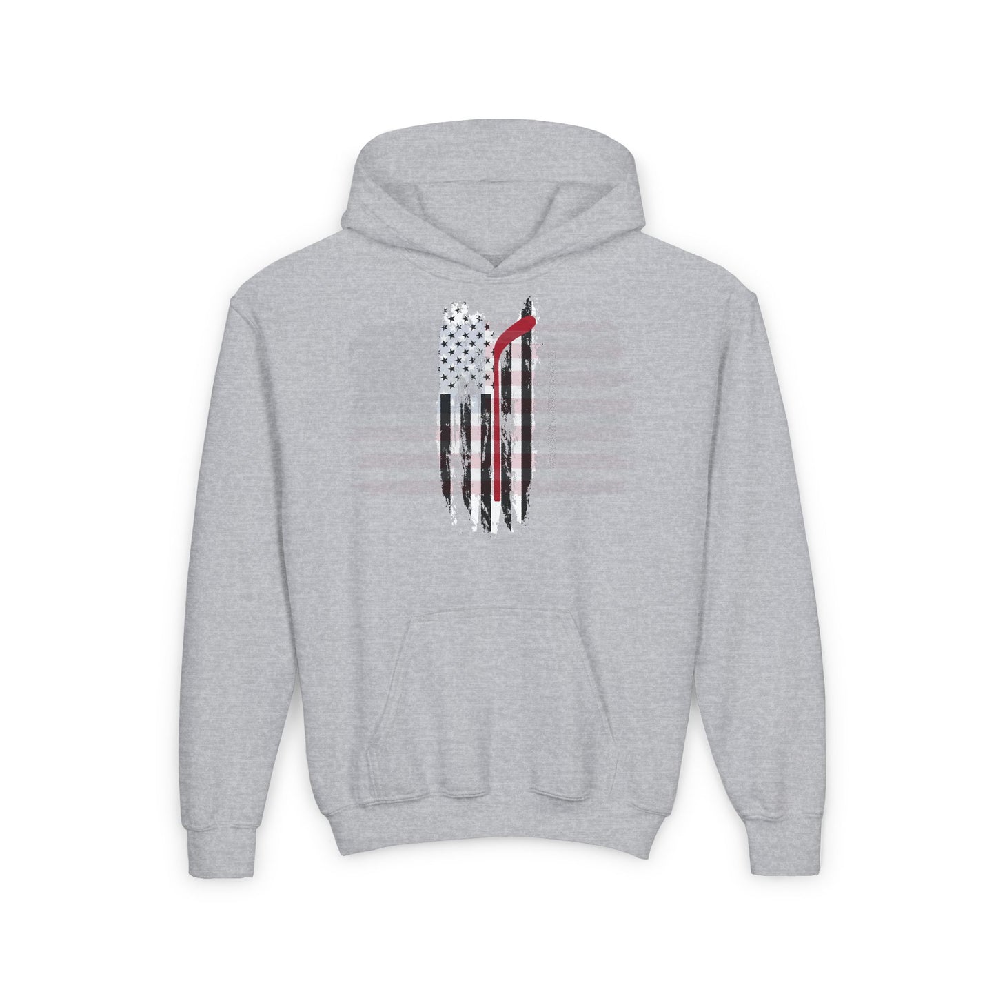 Hockey Distressed American Flag Design - Youth Heavy Blend Hooded Sweatshirt