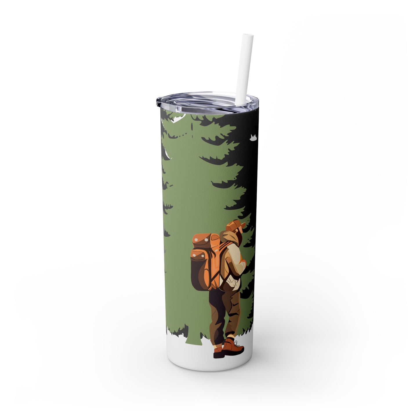 Man Hiking Ready 20oz Skinny Tumbler with Straw - Perfect for Outdoor Lovers