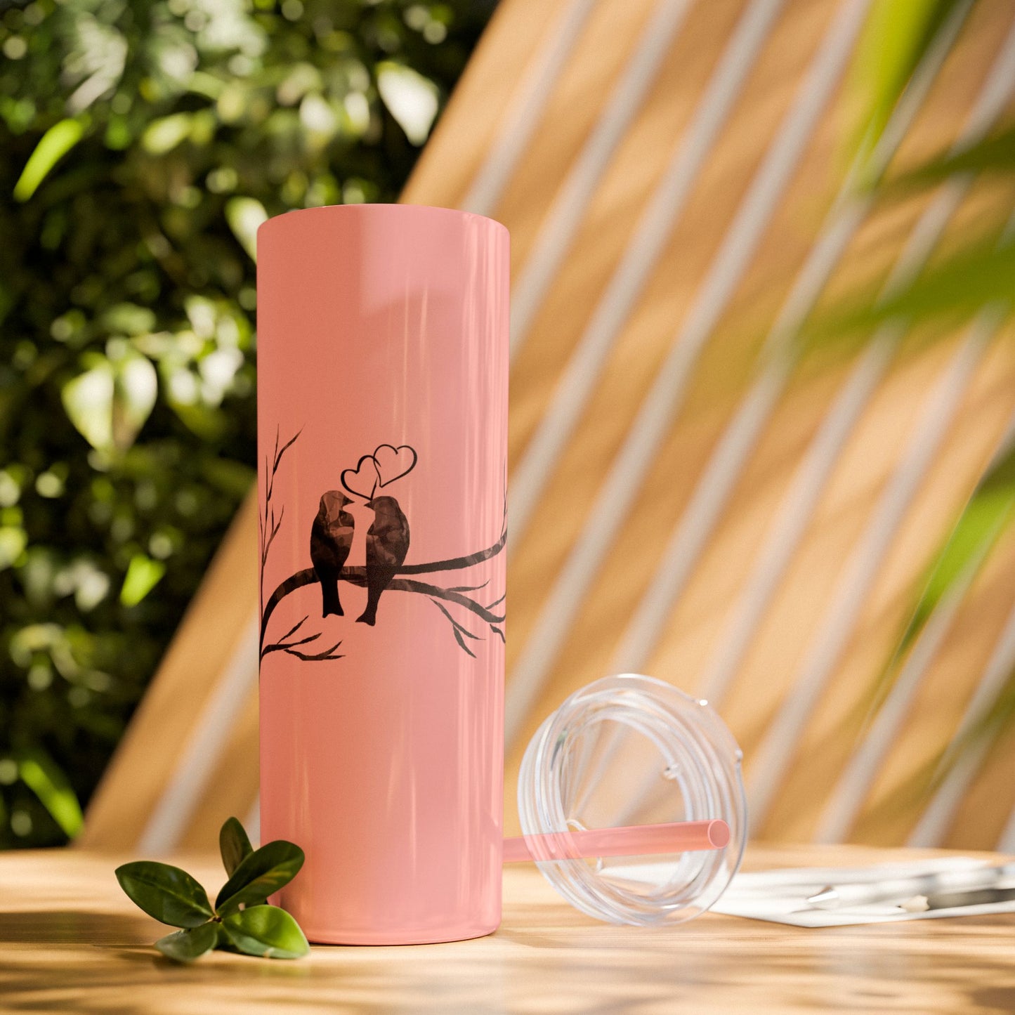 Couple's Love Birds Skinny Tumbler with Straw - 20oz | Perfect Gift for Anniversaries & Valentine's Day