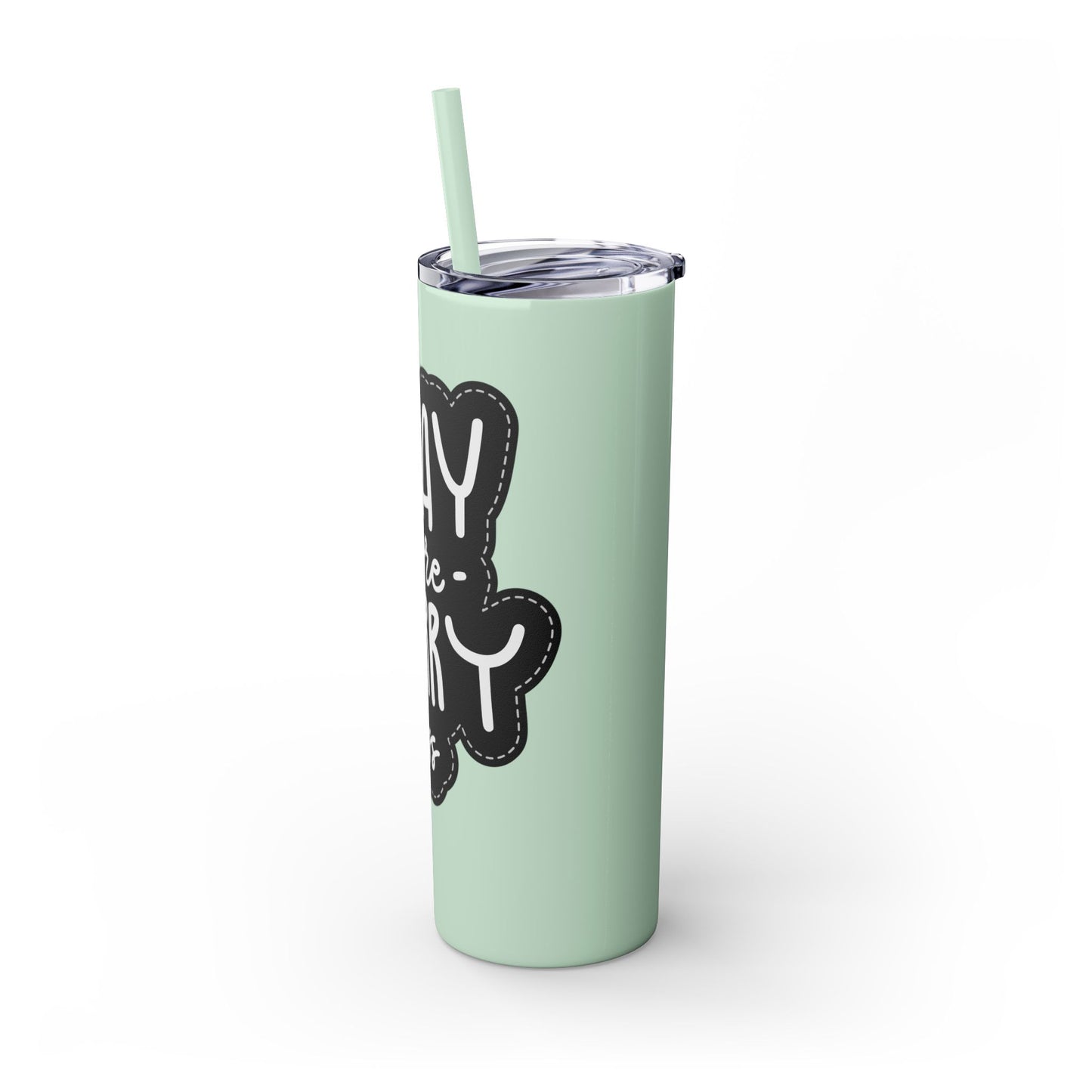 20oz Motivational Skinny Tumbler with Straw - "Pray More, Worry Less"