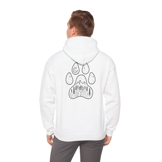 Cozy Campfire Vibes Hooded Sweatshirt with Paw Print Design