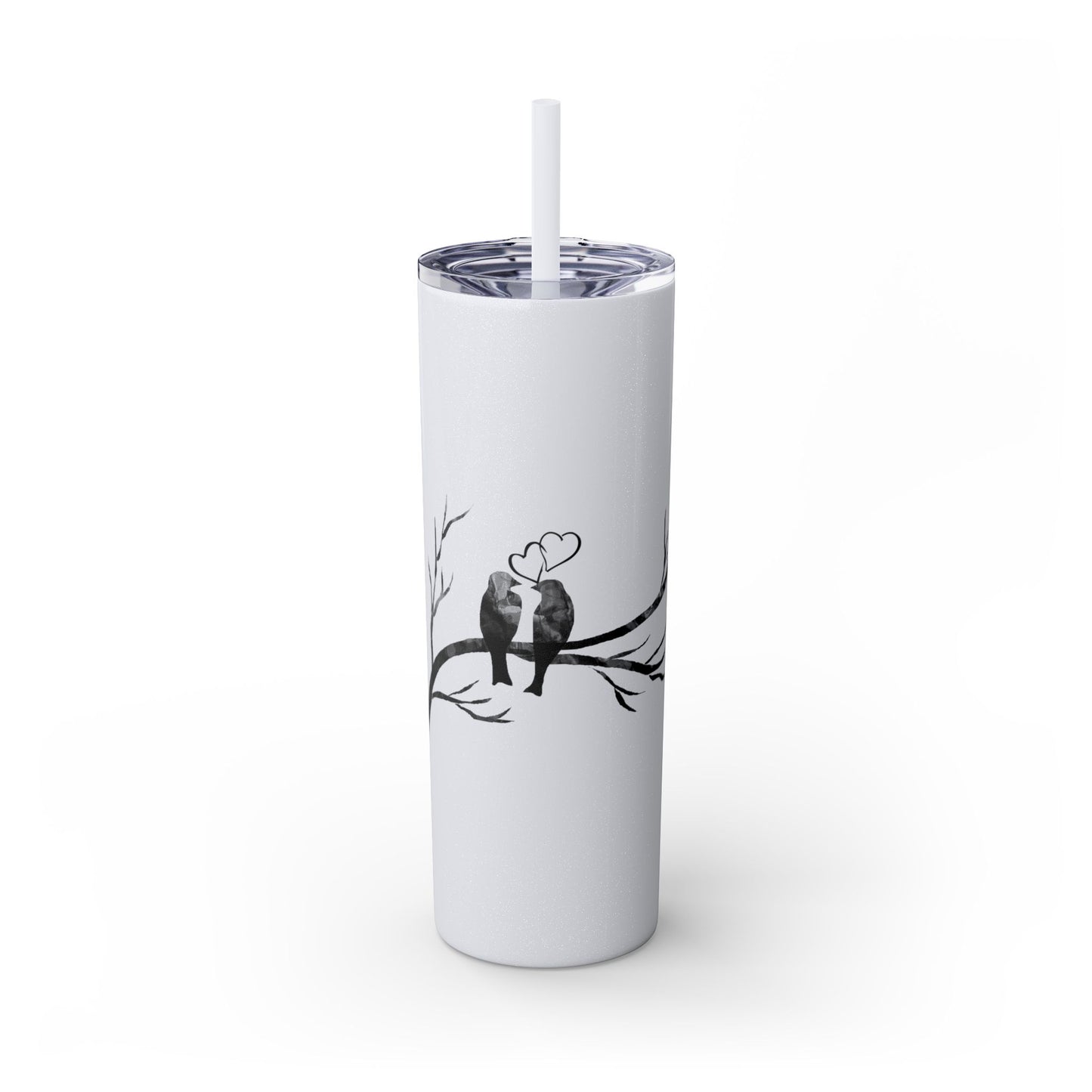 Couple's Love Birds Skinny Tumbler with Straw - 20oz | Perfect Gift for Anniversaries & Valentine's Day