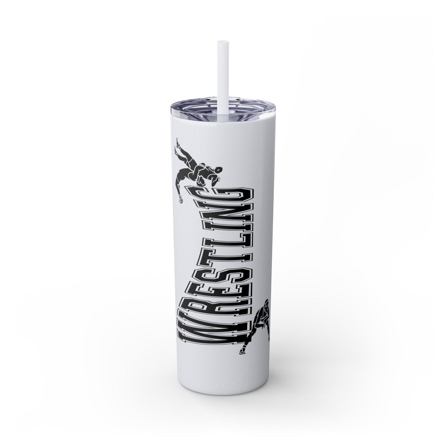 Wrestling Skinny Tumbler with Straw - 20oz Water Bottle for Sports Fans