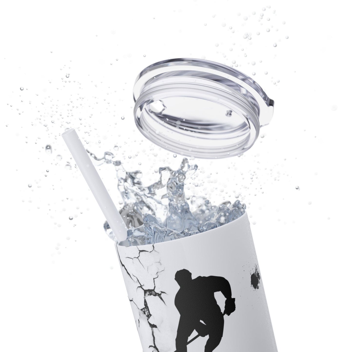 Crackled Hockey Action Skinny Tumbler with Straw - 20oz