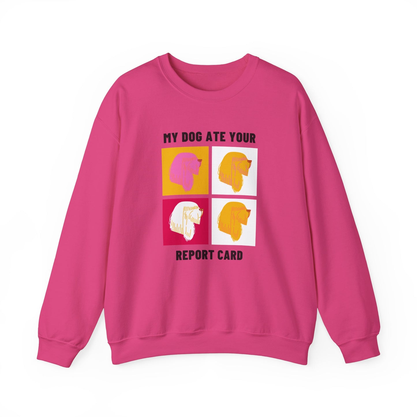 Playful Dog-Themed Crewneck Sweatshirt - 'My Dog Ate Your Report Card'