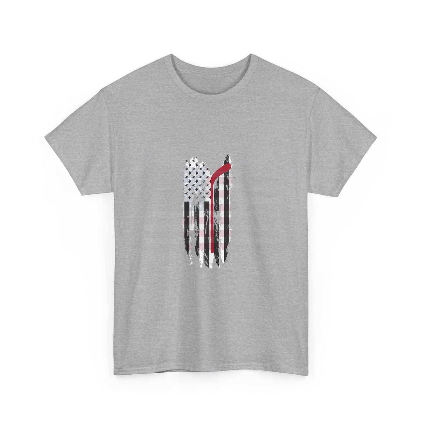 Patriotic Hockey Unisex Heavy Cotton Tee - Distressed USA Flag Design