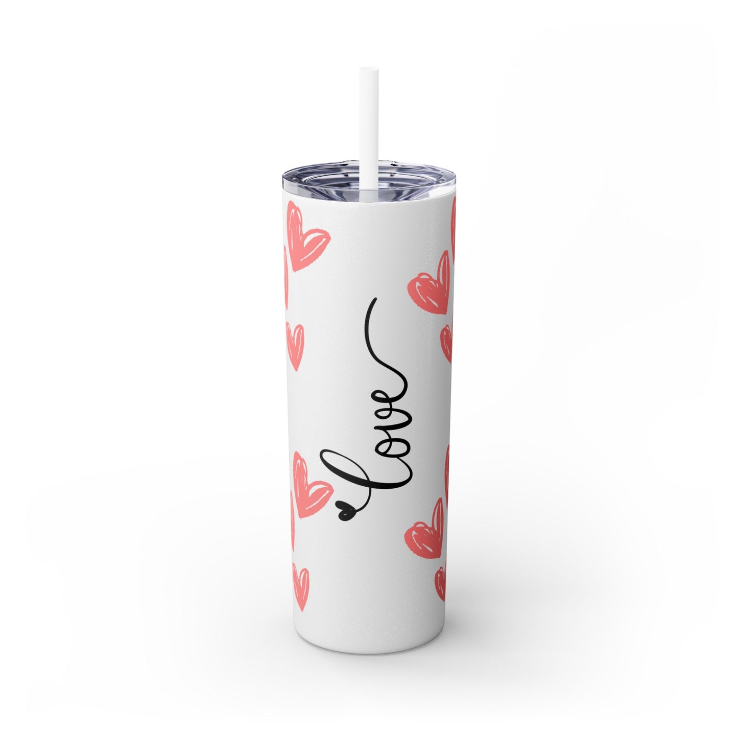 Love Hearts Skinny Tumbler with Straw - 20oz | Perfect for Valentine's Day & Everyday Use