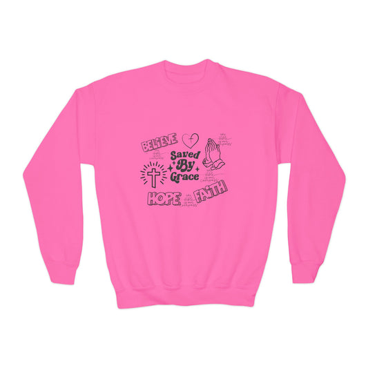 Youth Crewneck Sweatshirt - Saved By Grace Faith Design