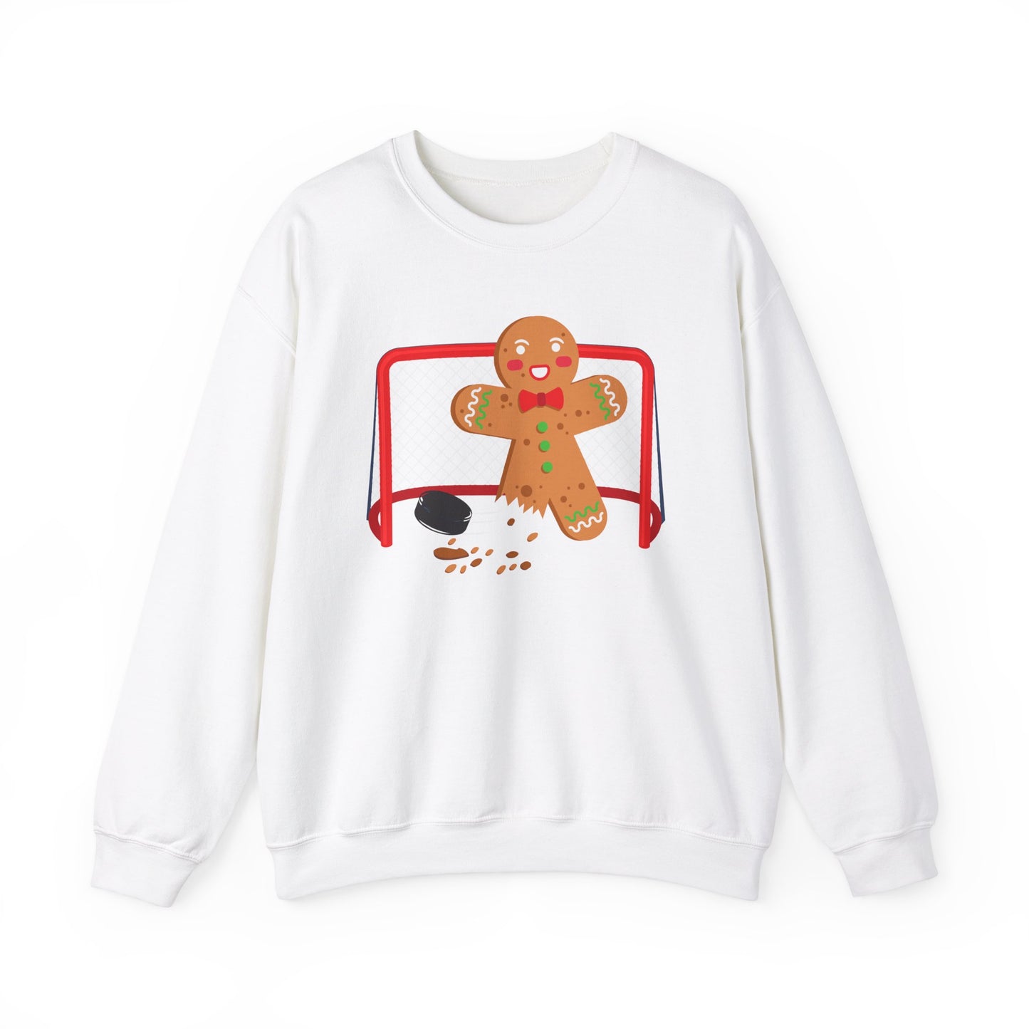 Cute Gingerbread Hockey Crewneck Sweatshirt - Festive Holiday Apparel