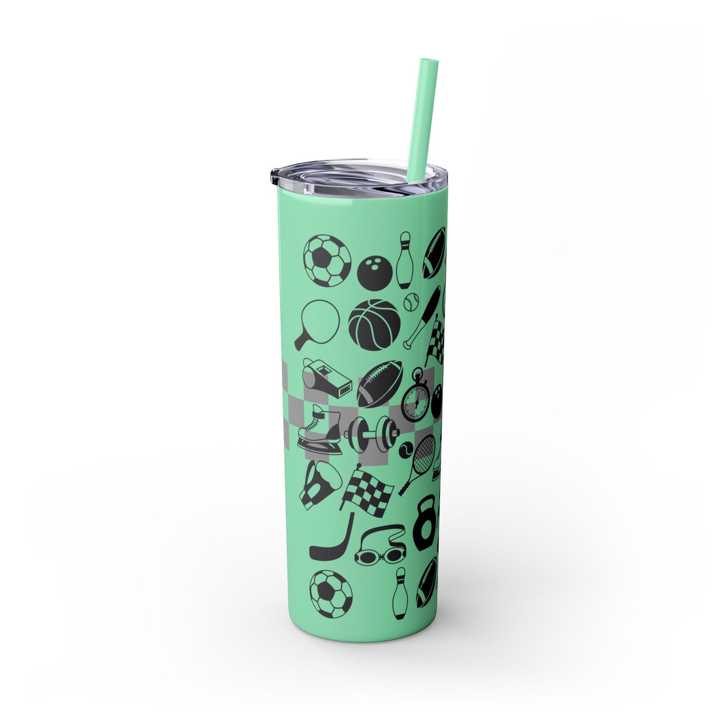 Sports-Themed Skinny Tumbler with Straw - 20oz - Perfect for Athletes and Active Lifestyles